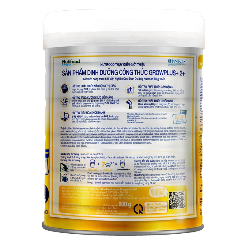 Sữa bột Nutifood GrowPLUS+ vàng 2+ (sữa non) hương vani 800g (từ 2 tuổi) 4