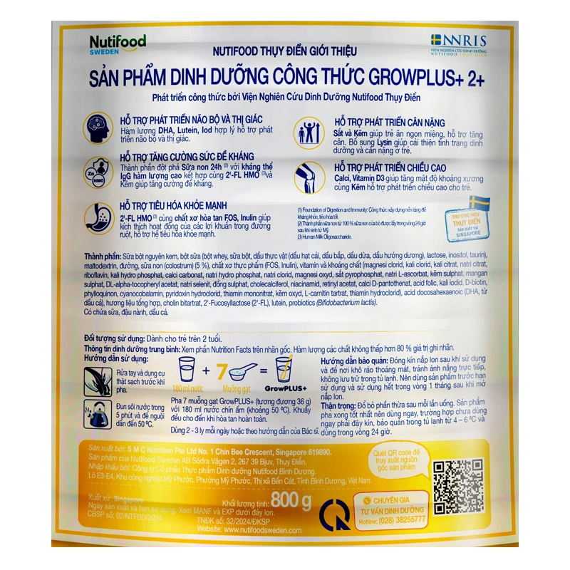Sữa bột Nutifood GrowPLUS+ vàng 2+ (sữa non) hương vani 800g (từ 2 tuổi) 5