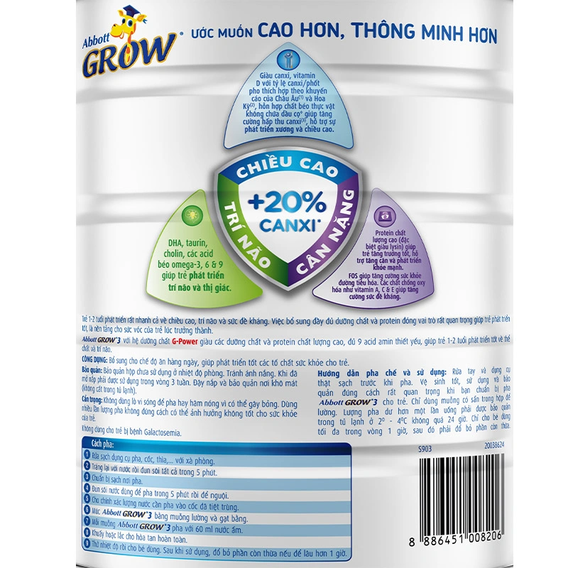 Sữa bột Abbott Grow số 3 hương vani 900g (1 - 2 tuổi) 4
