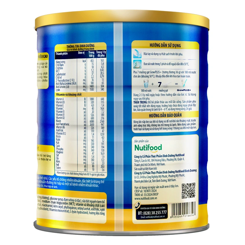 Sữa bột Nutifood GrowPLUS+ xanh 1+ hương vani 1.5 kg (1 - 2 tuổi) giúp tăng cân 5