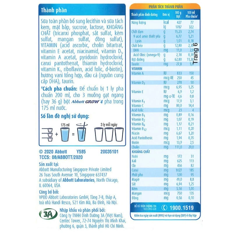 Sữa bột Abbott Grow số 4 hương vani 900g (từ 2 tuổi) 3