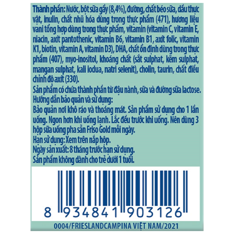 Thùng 48 hộp sữa pha sẵn Friso Gold hương vani 110 ml (từ 1 tuổi) 18