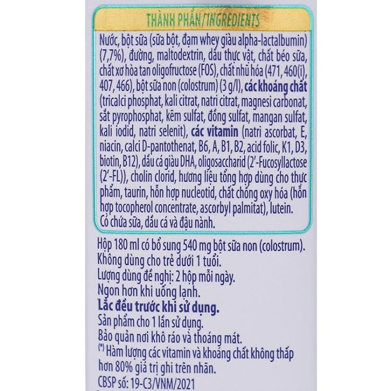 Lốc 4 hộp sữa non pha sẵn Vinamilk ColosGold 180 ml (từ 1 tuổi) 10