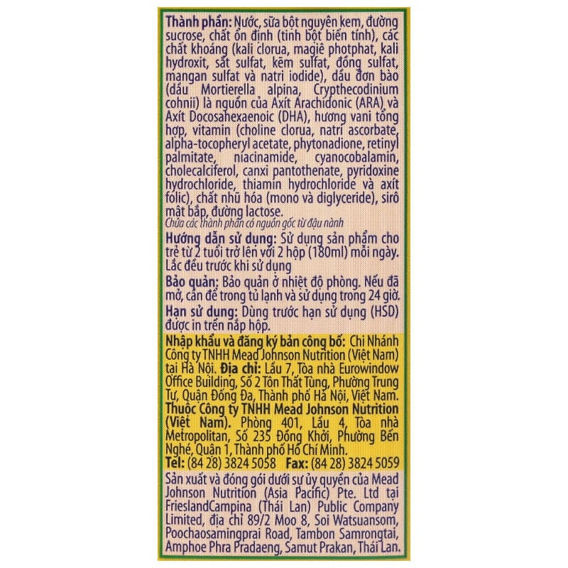 Lốc 3 hộp sữa pha sẵn Enfagrow A+ 360° Brain DHA+ hương vani 180 ml (từ 2 tuổi) 8