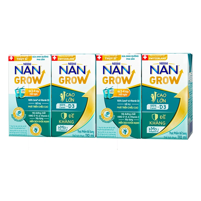 Lốc 4 hộp sữa pha sẵn Nestlé NAN Grow 110 ml (từ 1 tuổi) 10