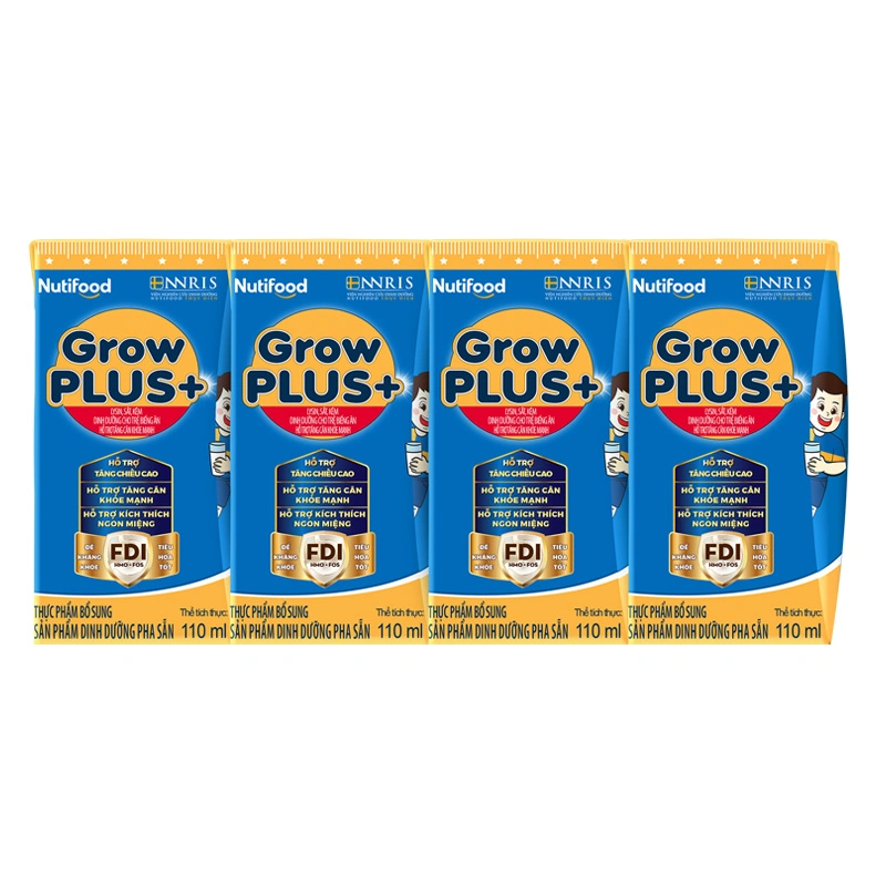 Thùng 48 hộp sữa pha sẵn Nutifood GrowPLUS+ xanh hương vani 110 ml cho trẻ biếng ăn (từ 2 tuổi) 12