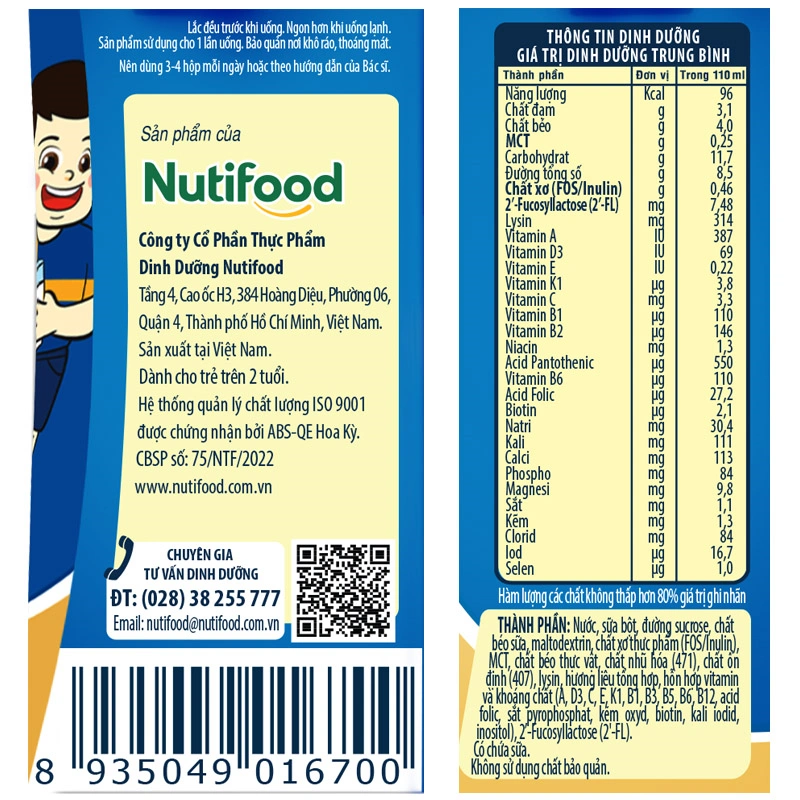 Thùng 48 hộp sữa pha sẵn Nutifood GrowPLUS+ xanh hương vani 110 ml cho trẻ biếng ăn (từ 2 tuổi) 10