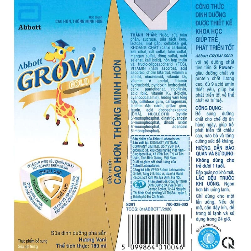 Thùng 48 hộp sữa pha sẵn Abbott Grow Gold hương vani 180 ml (từ 1 tuổi) 7