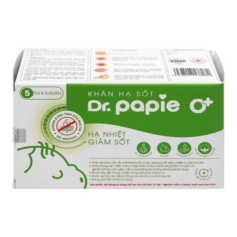 Khăn hạ sốt Dr.Papie cho bé từ 0 tháng (hộp 5 cái) 2