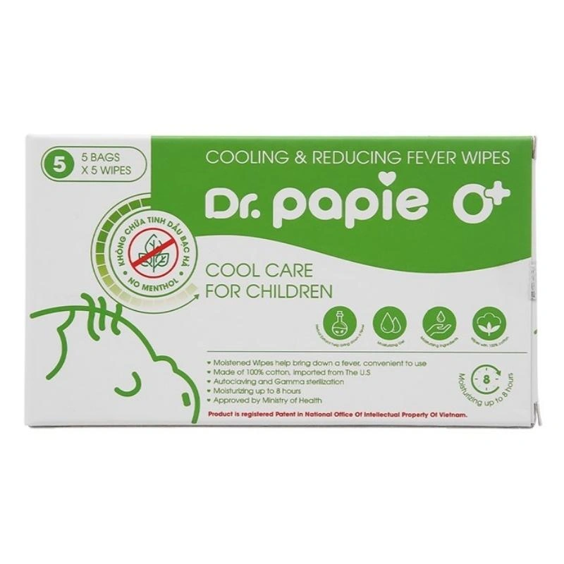 Khăn hạ sốt Dr.Papie cho bé từ 0 tháng (hộp 5 cái) 3