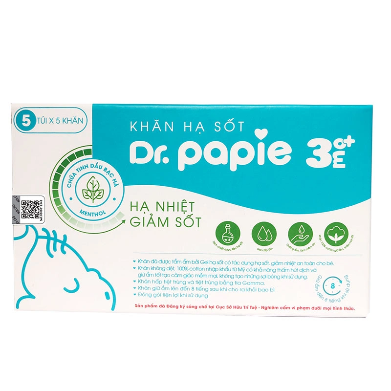 Khăn hạ sốt Dr.Papie cho bé từ 0 tháng (hộp 5 cái) 7