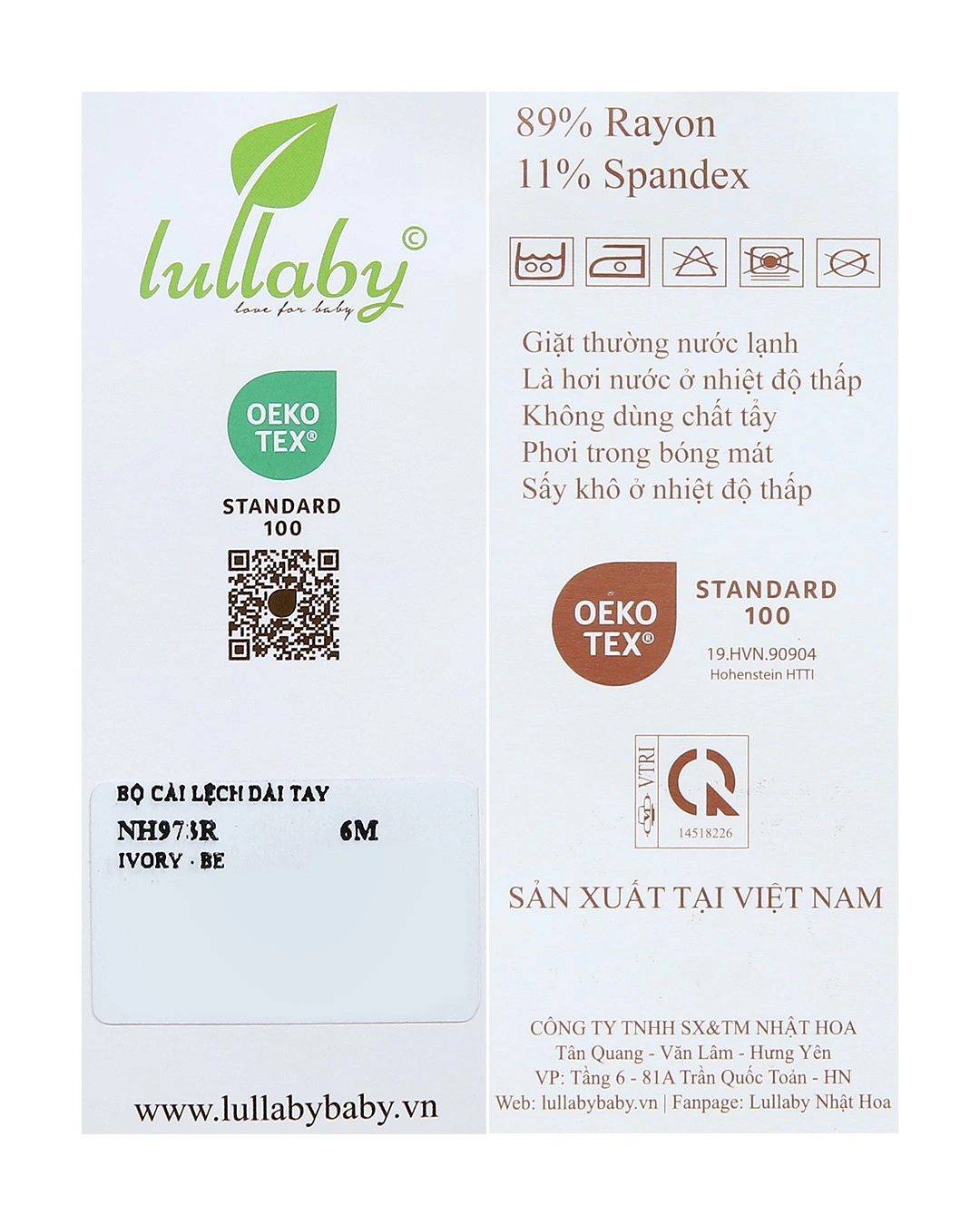 Bộ tay dài cài lệch Lullaby NH973R màu trắng - be 14