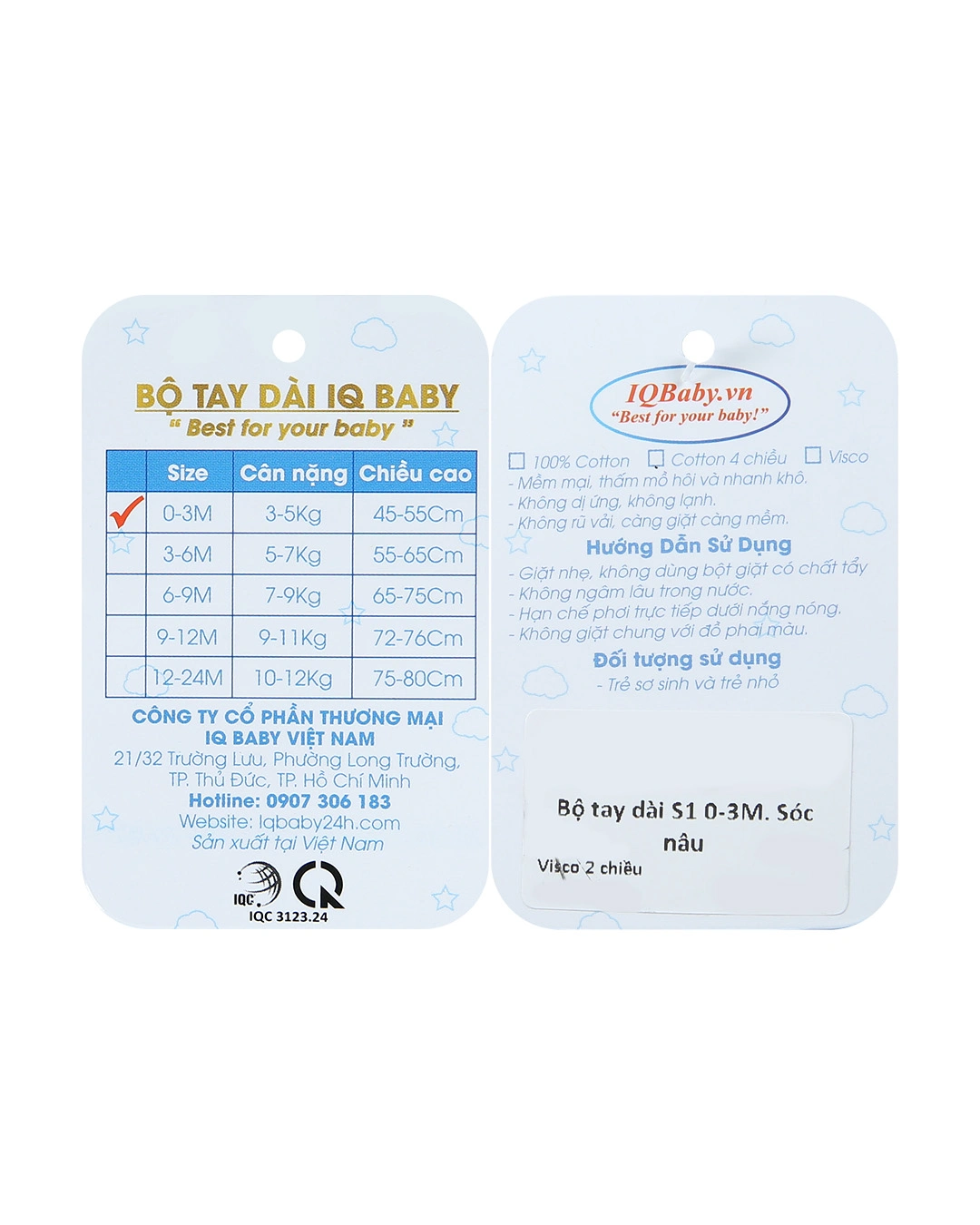 Bộ tay dài in hình sóc IQ Baby màu trắng 10