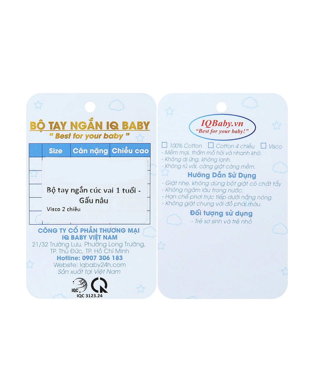 Bộ tay ngắn in hình gấu IQ Baby màu trắng 10