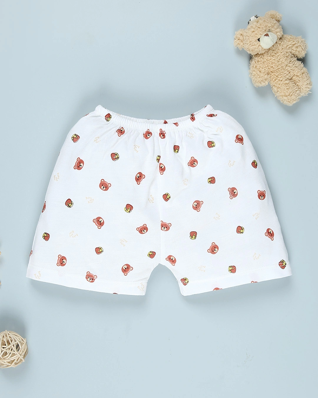 Bộ tay ngắn in hình gấu IQ Baby màu trắng 6