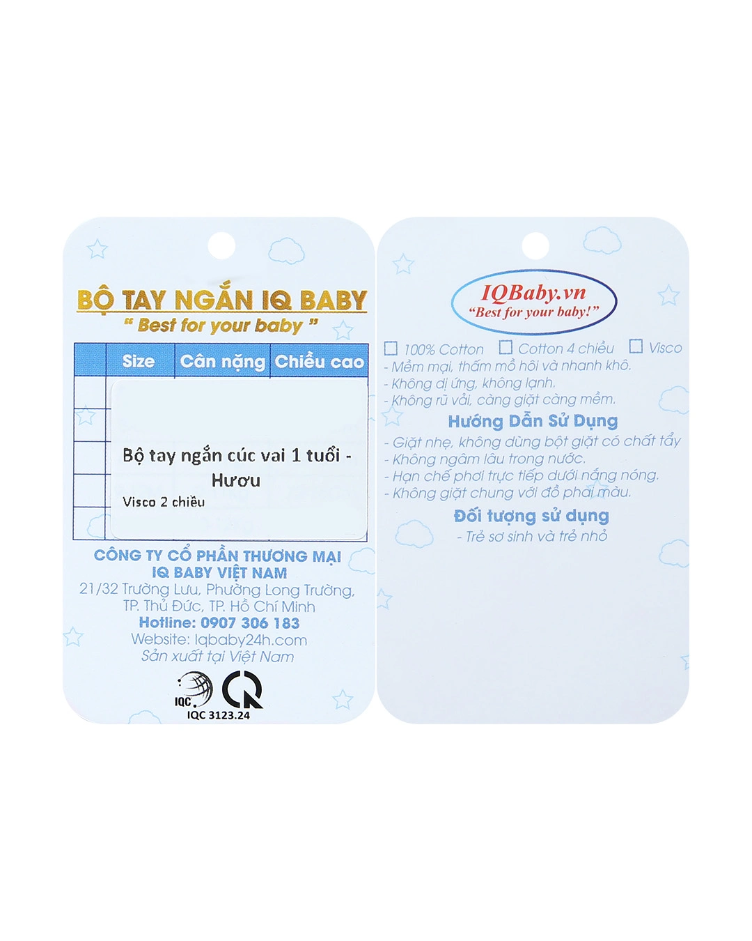 Bộ tay ngắn in hình hươu IQ Baby màu trắng 10