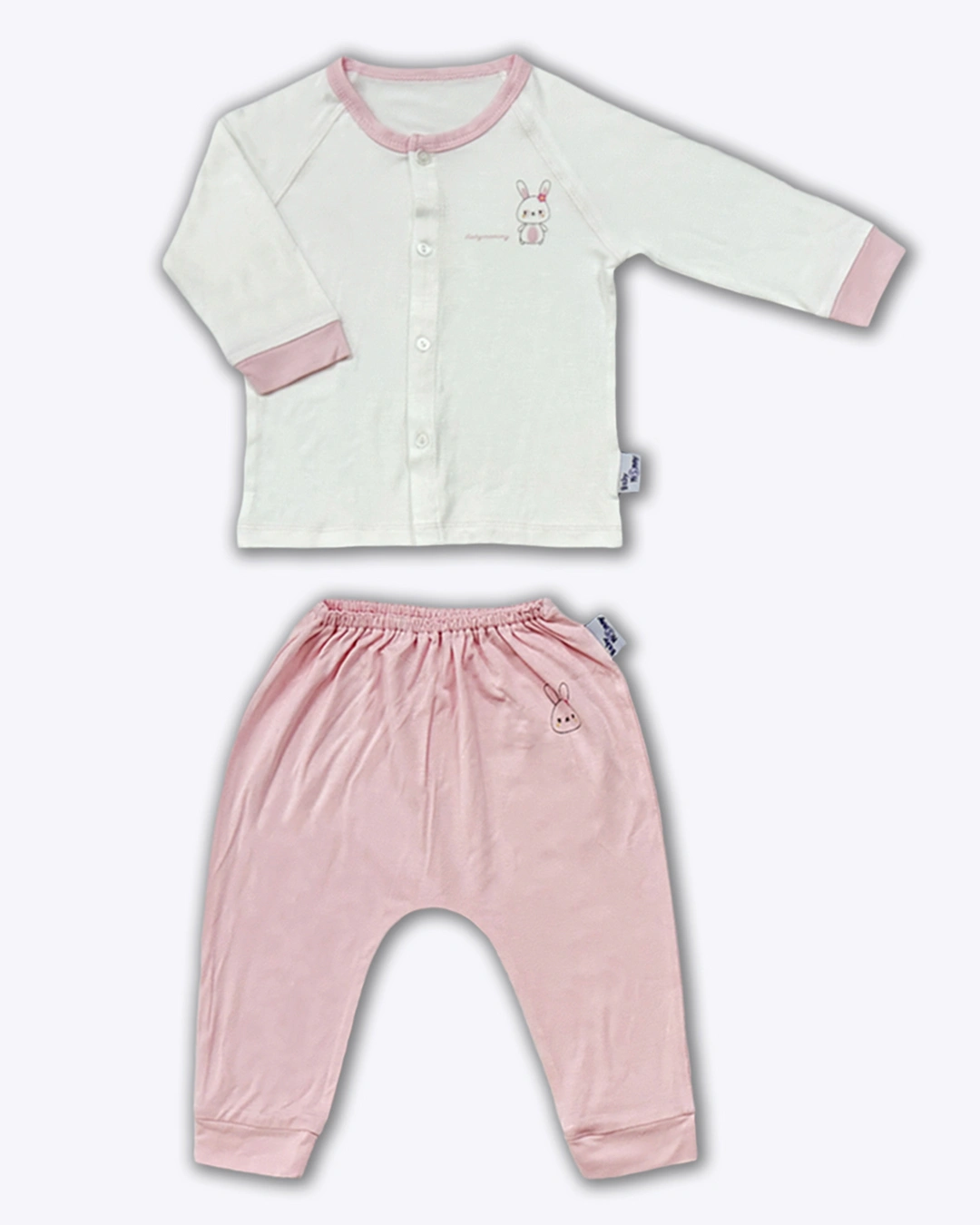 Set bộ tay dài cài giữa in thỏ BabyMommy màu trắng - hồng 2