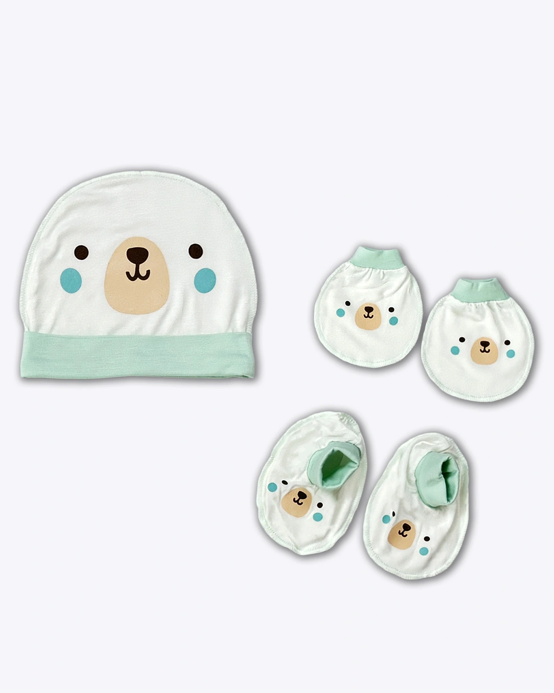 Set bộ tay dài cài giữa in cún BabyMommy màu trắng - xanh mint 3