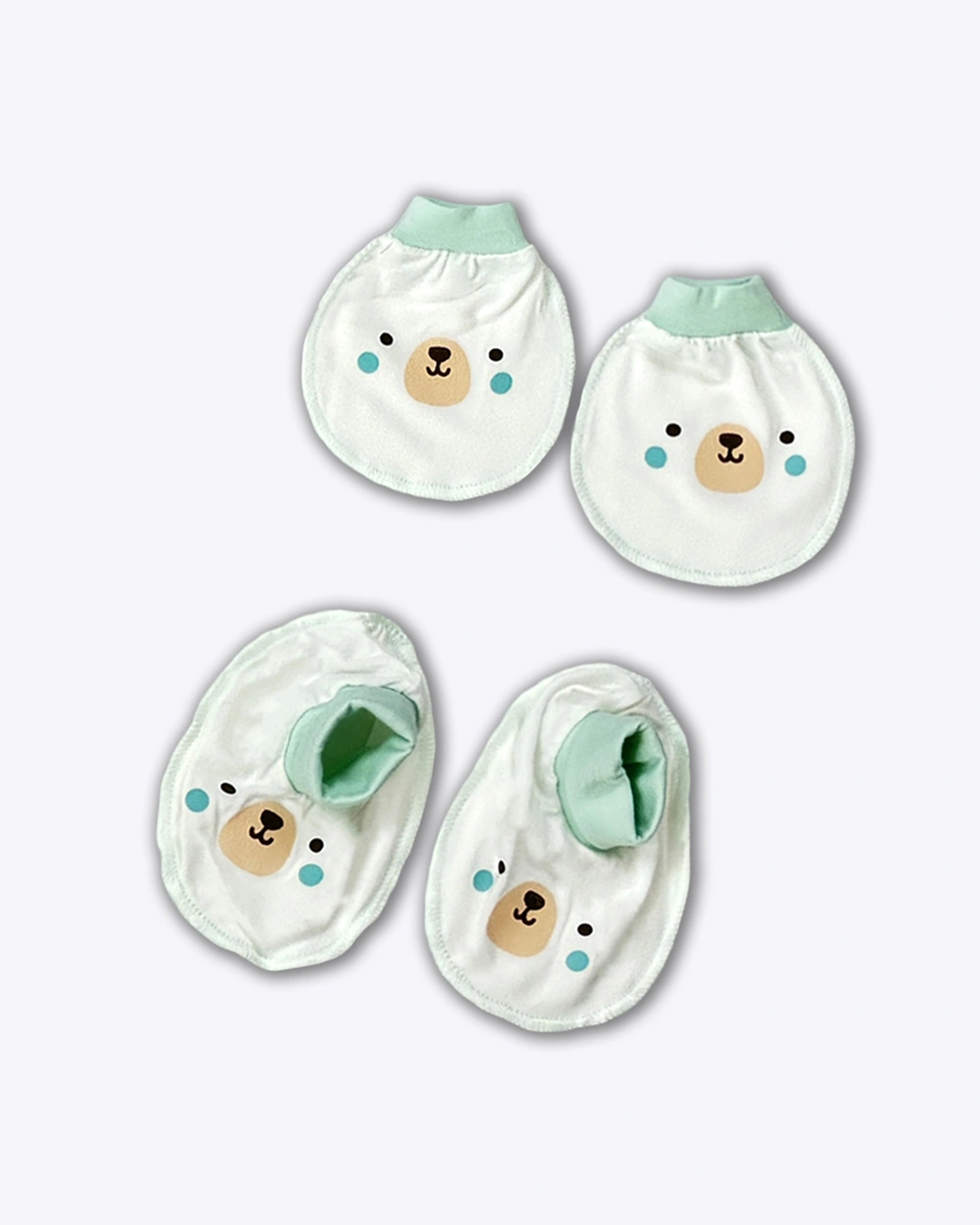Set bộ tay dài cài giữa in cún BabyMommy màu trắng - xanh mint 5