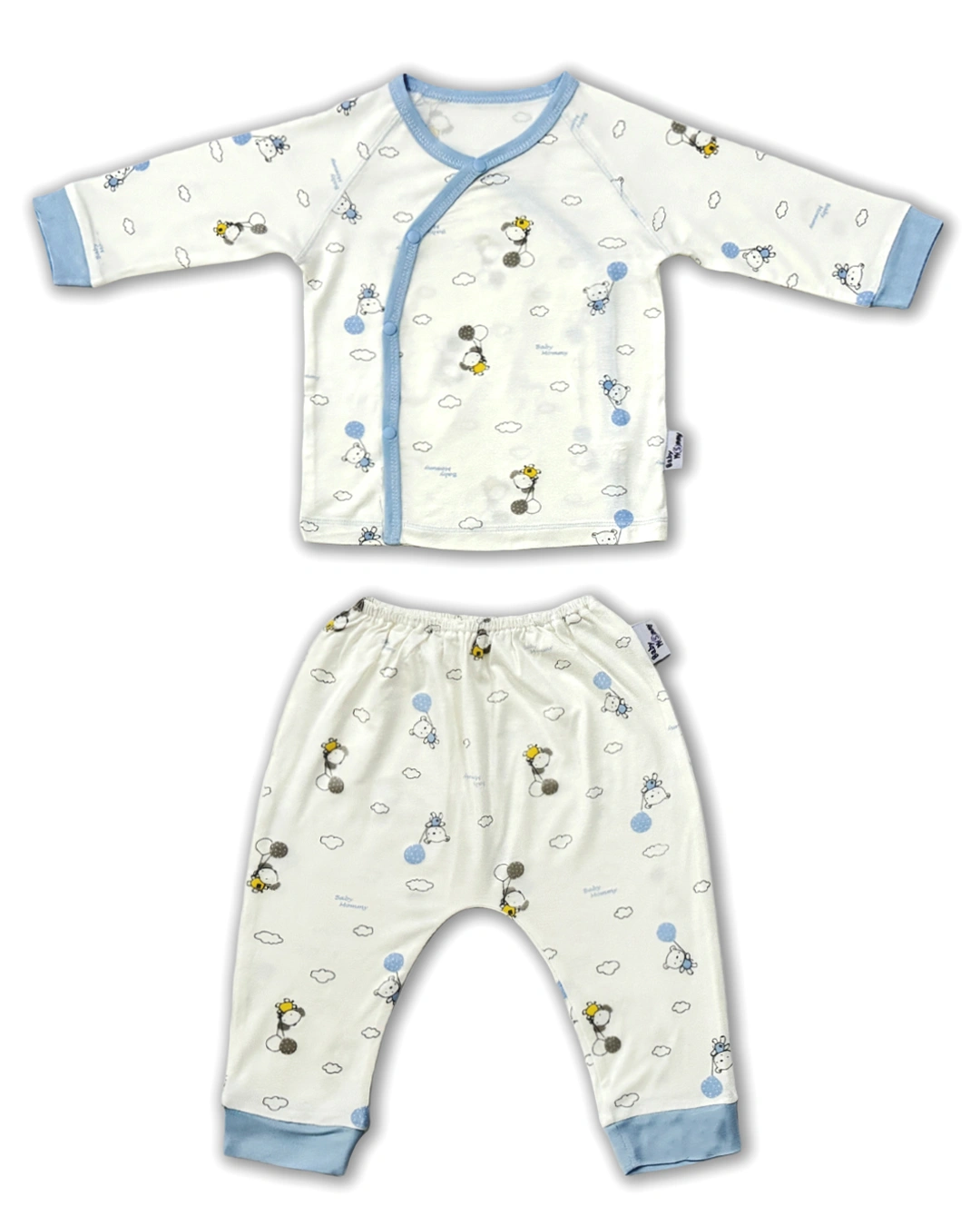 Set bộ tay dài cài chéo in gấu, voi BabyMommy màu trắng - hồng 8
