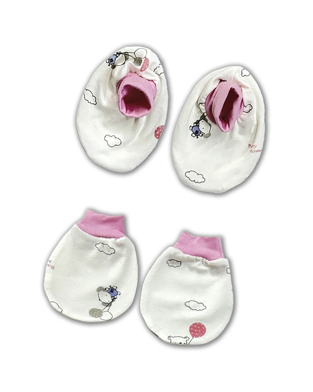 Set bộ tay dài cài chéo in gấu, voi BabyMommy màu trắng - hồng 4