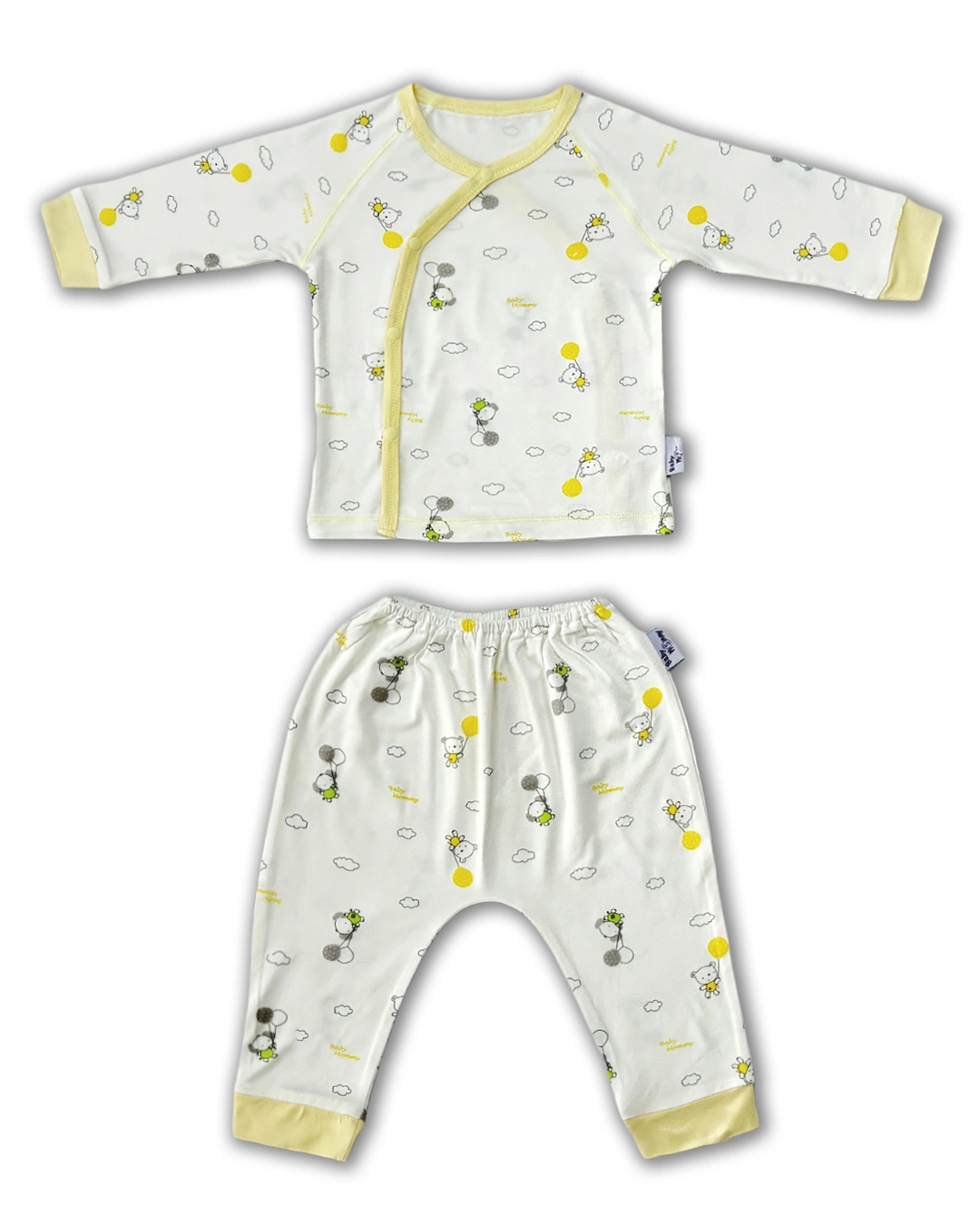Set bộ tay dài cài chéo in gấu, voi BabyMommy màu trắng - hồng 14