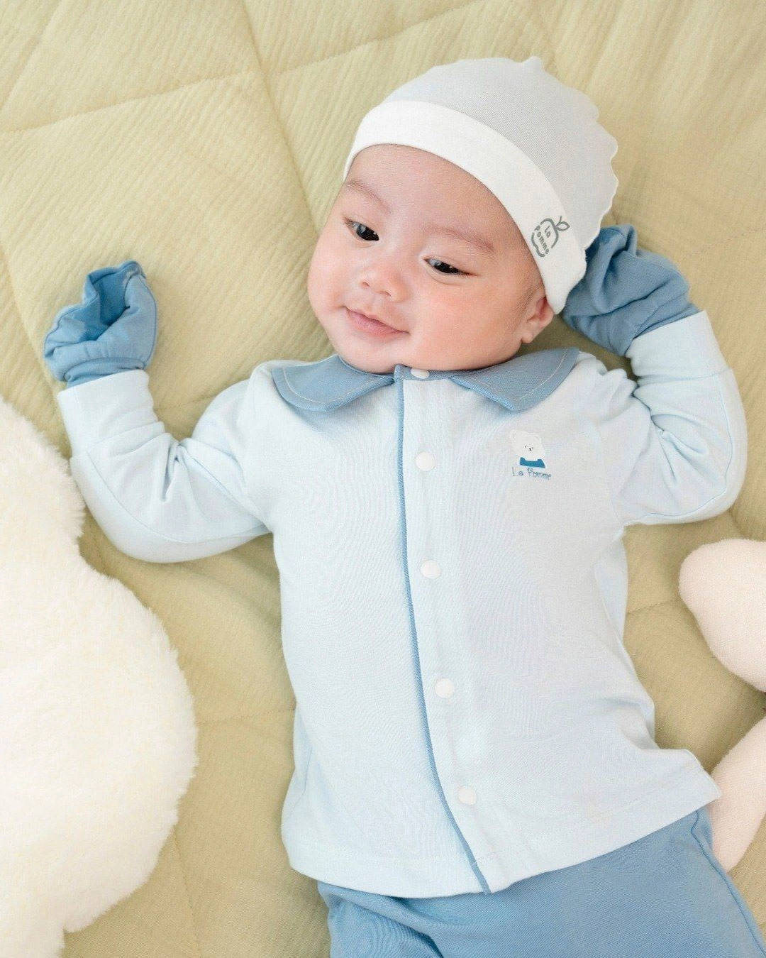 Bộ tay dài cài giữa cổ Peter Pan La Pomme màu xanh dương 2