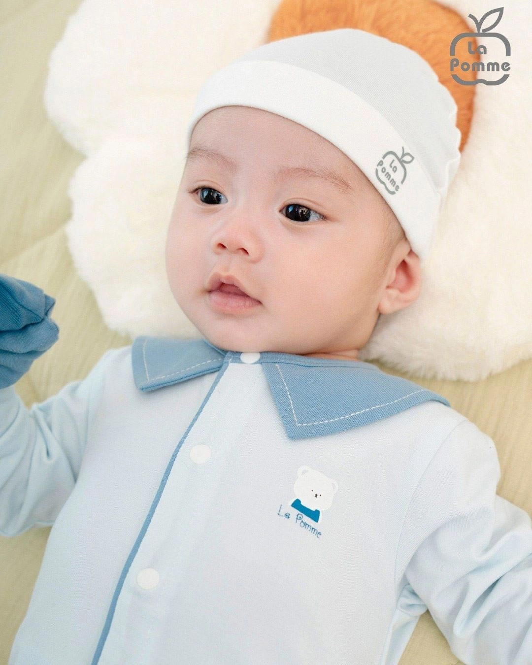 Bộ tay dài cài giữa cổ Peter Pan La Pomme màu xanh dương 4