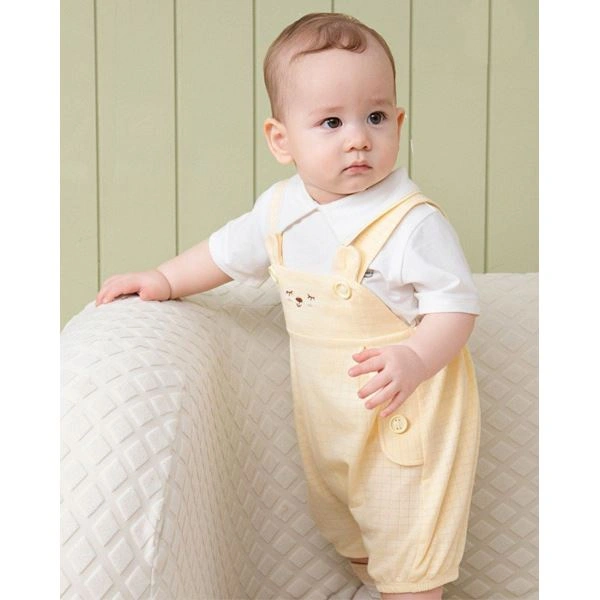 Set yếm unisex La Pomme modal vàng - trắng