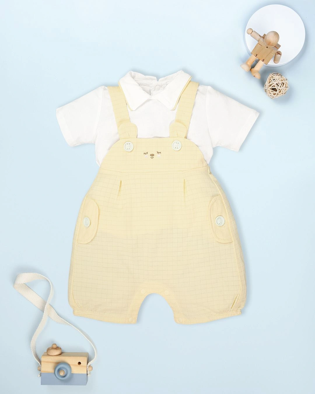 Set yếm cổ đức túi cài La Pomme màu xanh mint - trắng 18