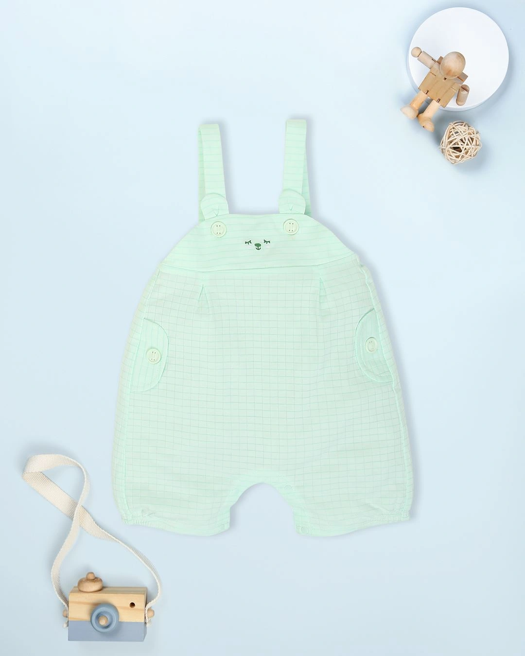 Set yếm cổ đức túi cài La Pomme màu xanh mint - trắng 2