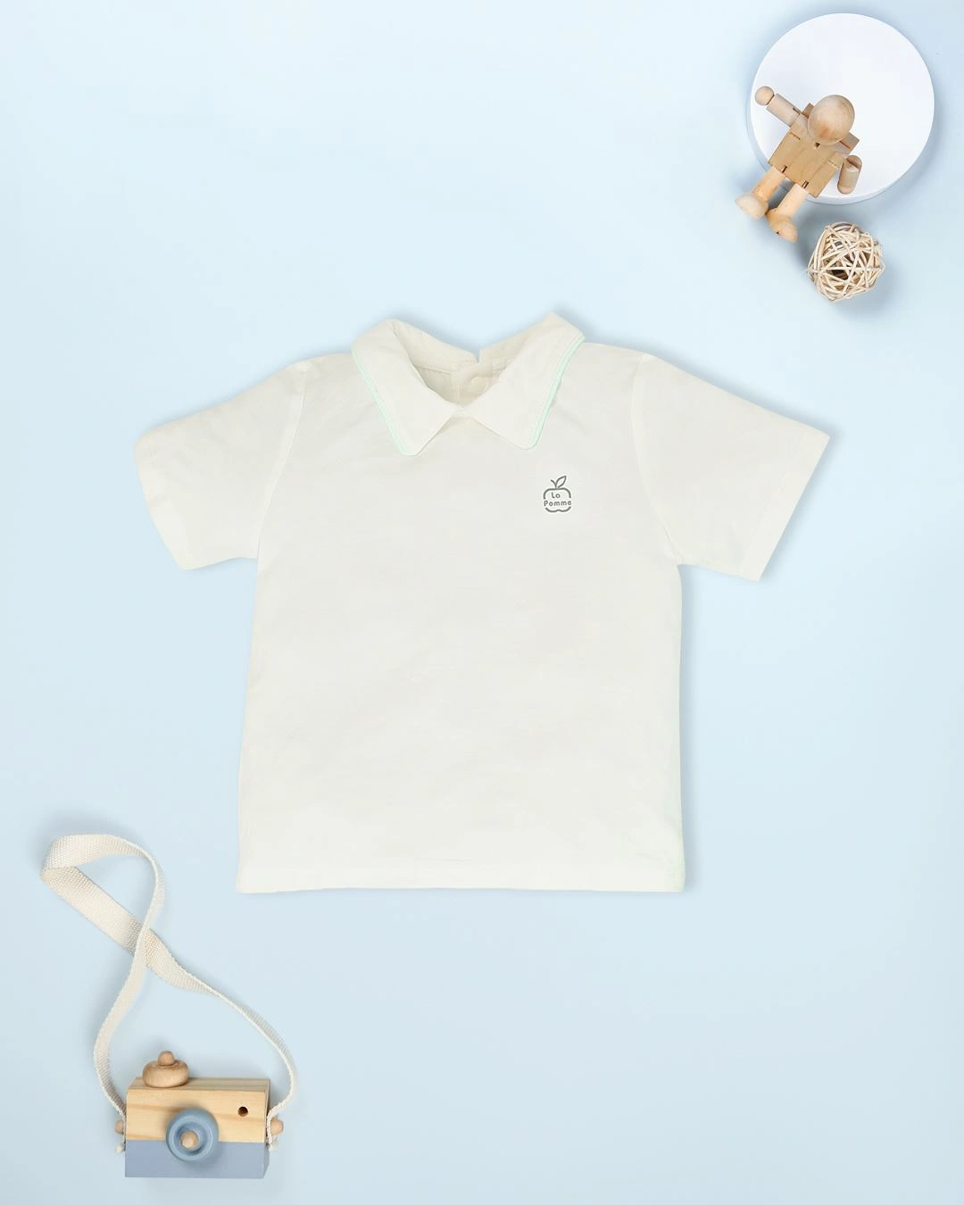 Set yếm cổ đức túi cài La Pomme màu xanh mint - trắng 8