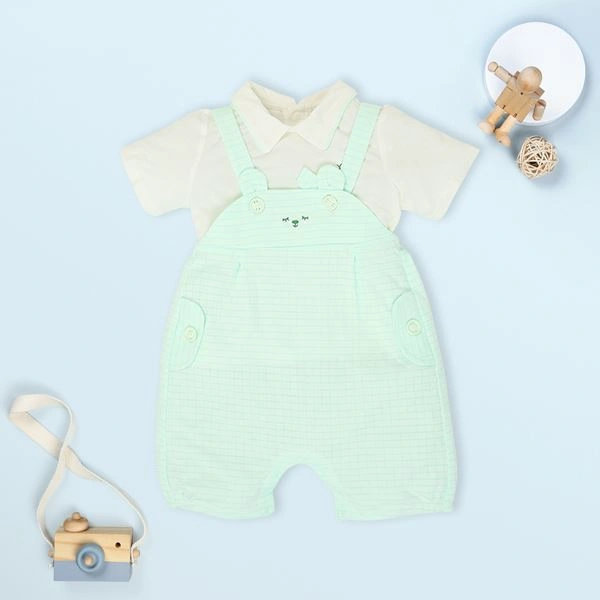 Set yếm cổ đức túi cài La Pomme màu xanh mint - trắng 1