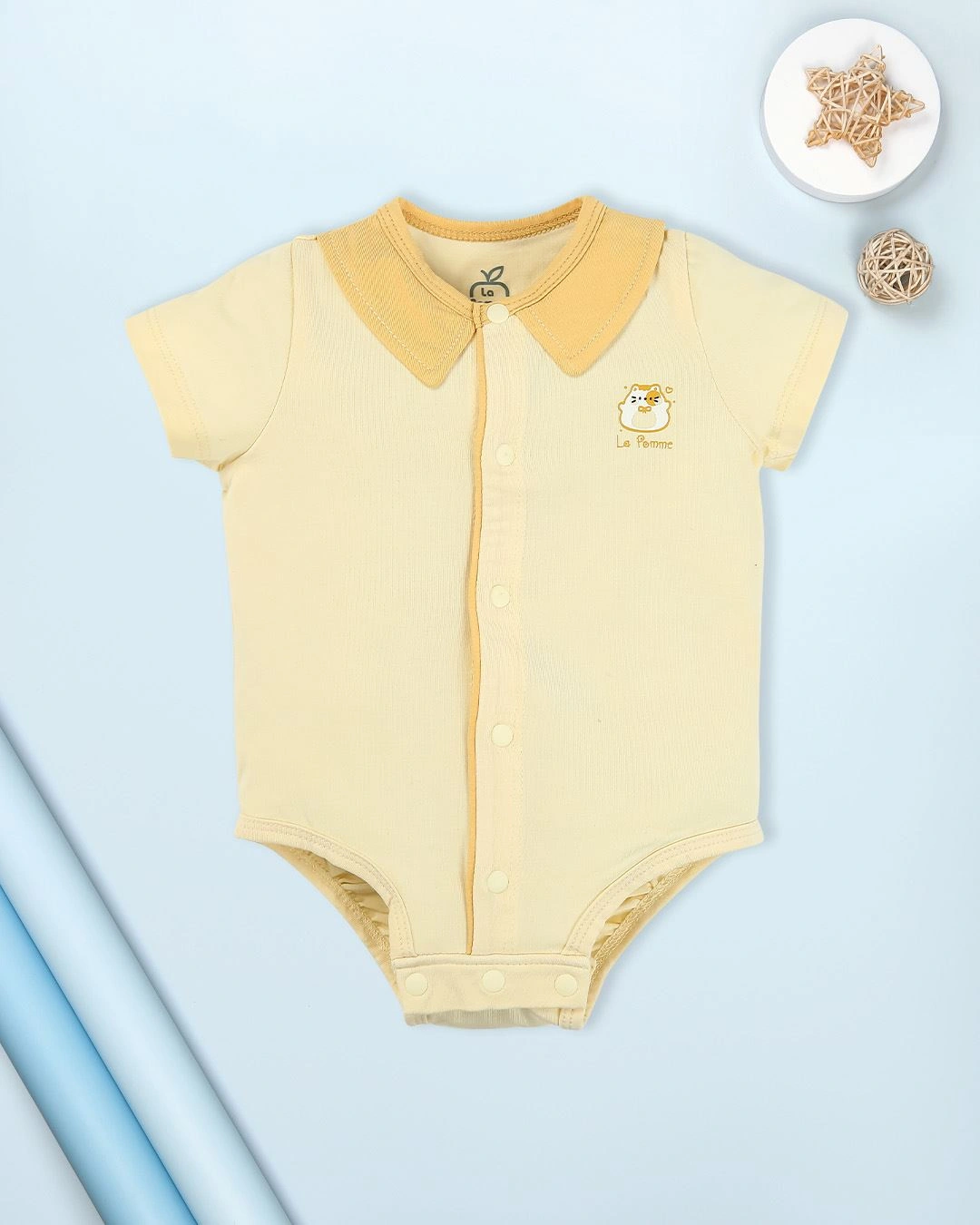 Bodysuit cài giữa cổ Peter Pan La Pomme màu xanh dương 13