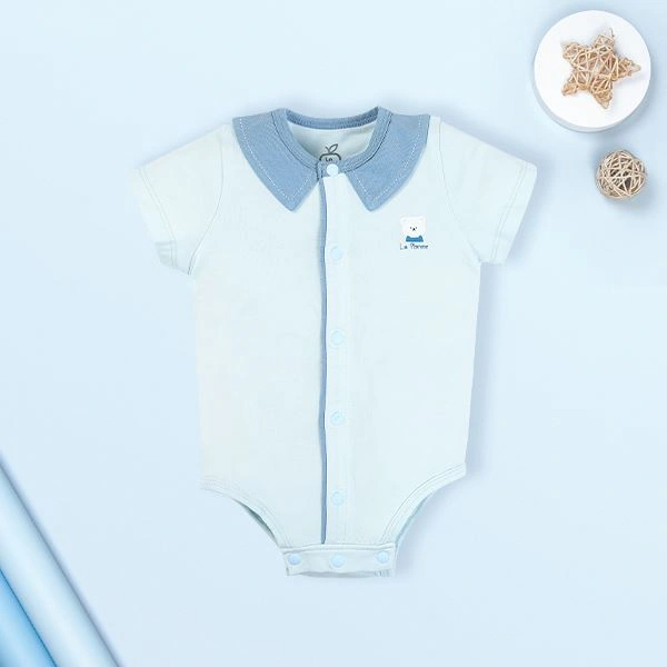 Bodysuit cài giữa cổ Peter Pan La Pomme màu xanh dương 1