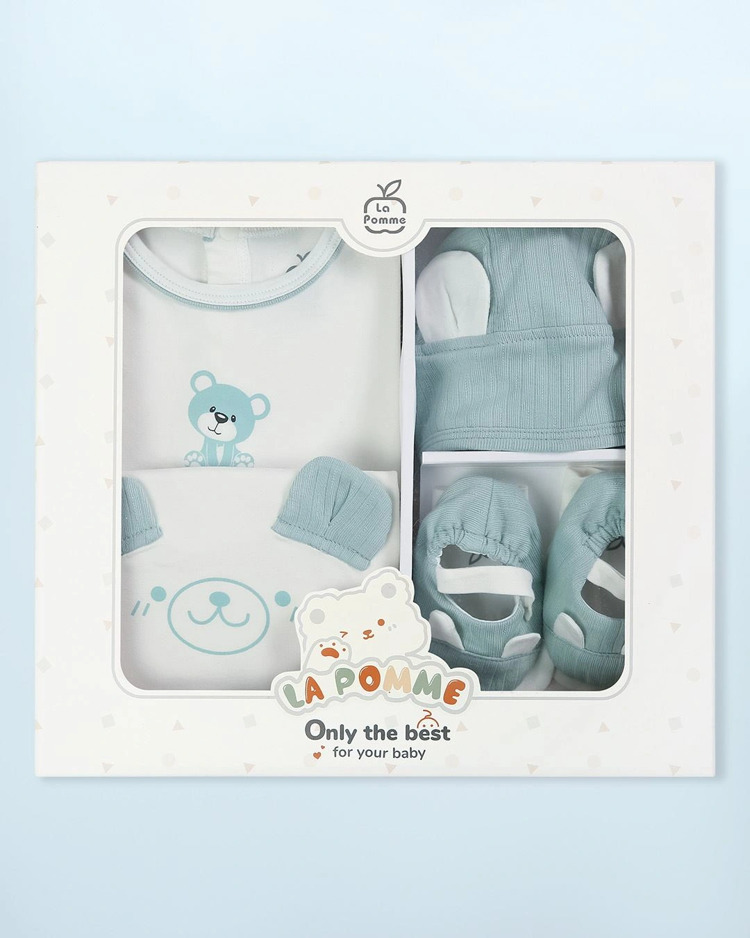 Set quà tặng bodysuit in gấu La Pomme Wonder Box màu trắng - xanh lá 2
