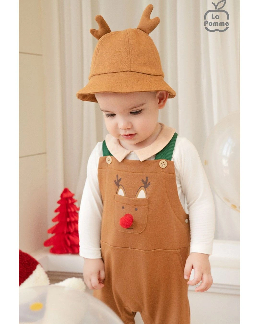 Set yếm cổ đức tai rời La Pomme màu nâu - trắng 2