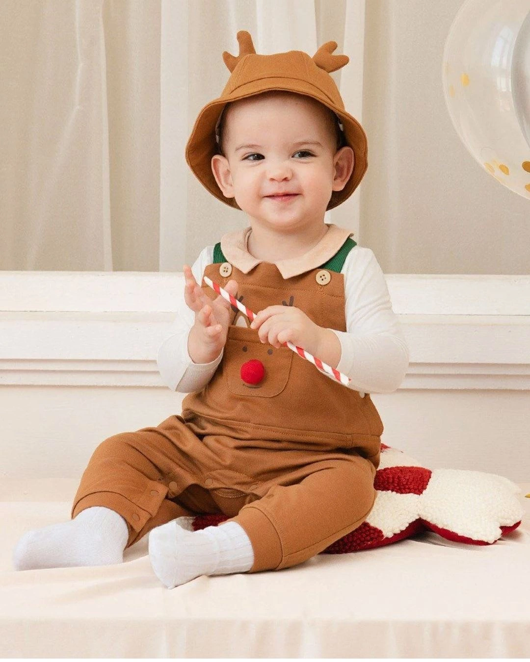 Set yếm cổ đức tai rời La Pomme màu nâu - trắng 3