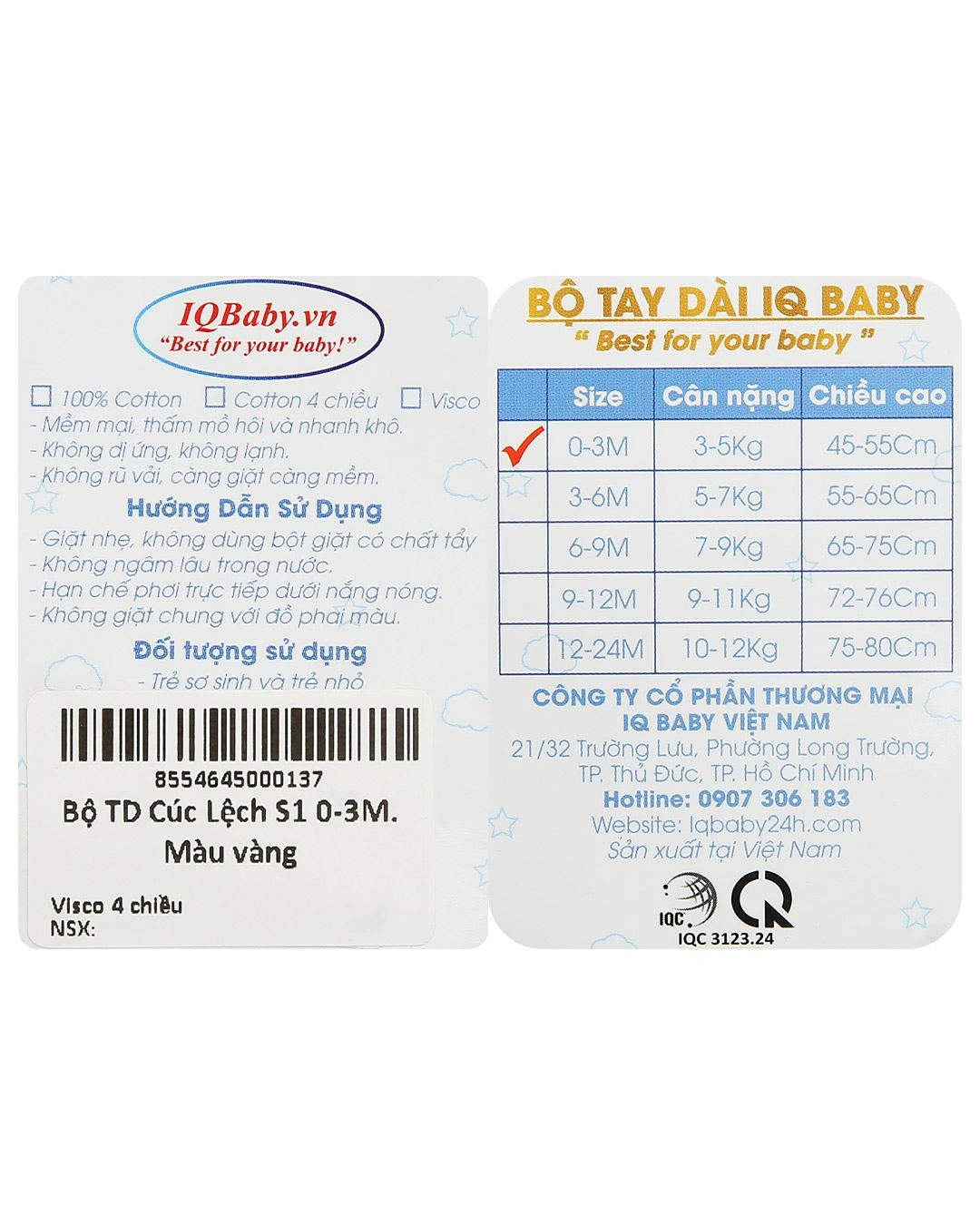 Bộ tay dài in hình em bé ngủ trên mặt trăng IQ Baby màu vàng 12