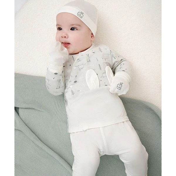 Bộ tay dài cài chéo La Pomme màu trắng - ghi 1