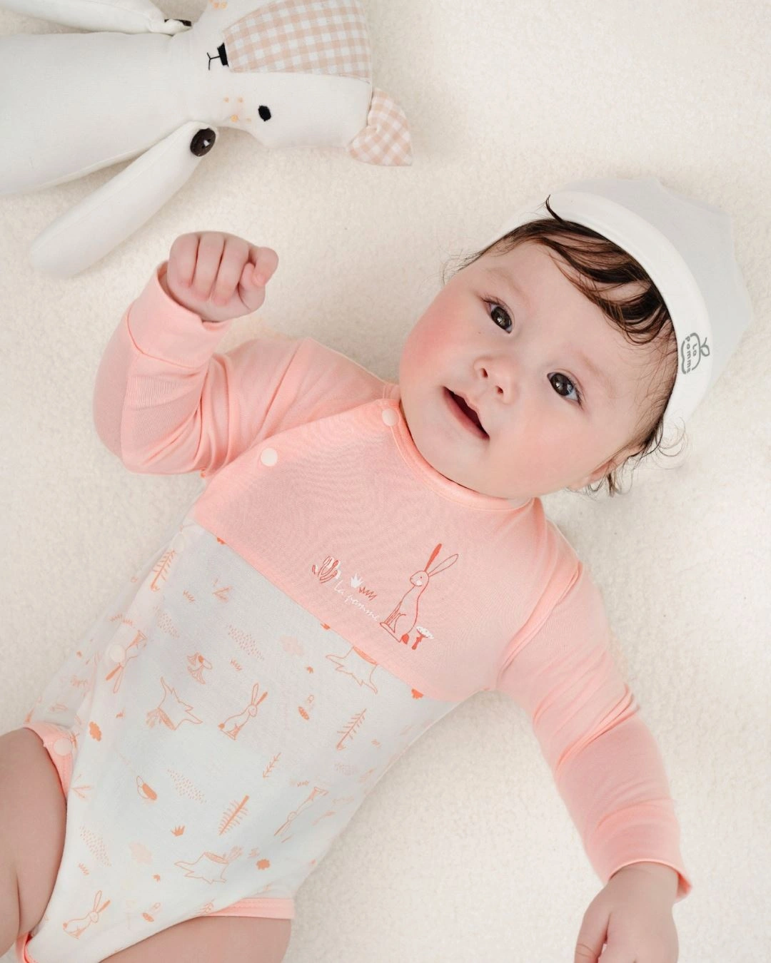 Bodysuit cài chéo thỏ con La Pomme màu hồng - trắng 3