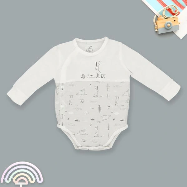 Bodysuit cài chéo thỏ con La Pomme màu ghi - trắng 1