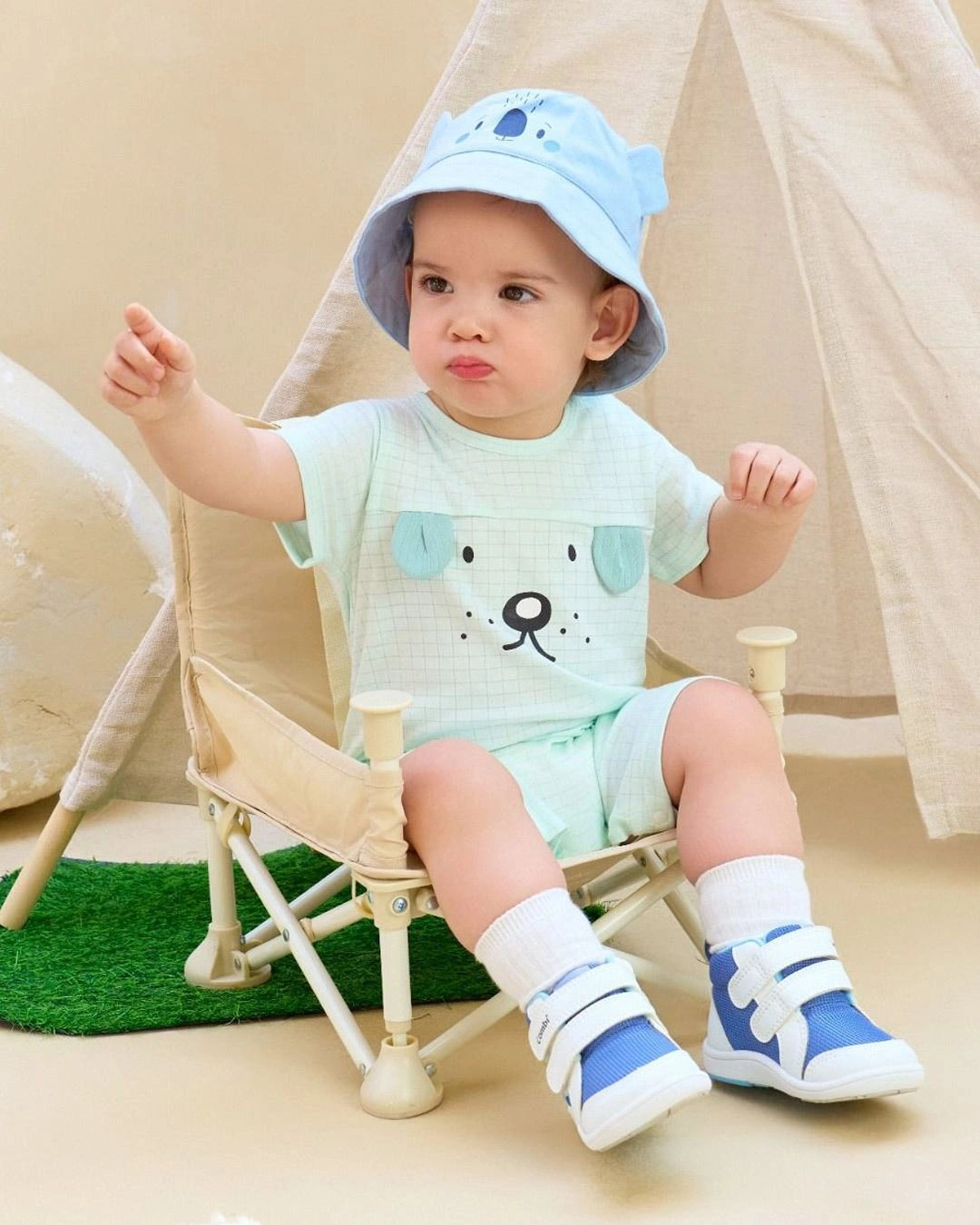 Bodysuit tay ngắn cún con đáng yêu La Pomme màu xanh mint 2