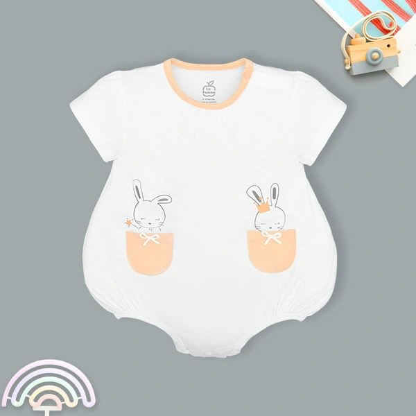 Bodysuit tay ngắn bèo nhún La Pomme màu trắng - cam 1