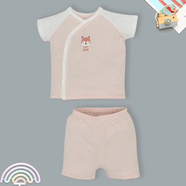 Bộ tay ngắn cài lệch Lullaby NH318N màu hồng - trắng 1