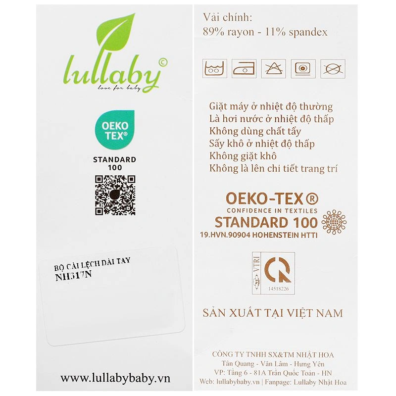 Bộ tay dài cài lệch Lullaby NH317N màu trắng - vàng 41