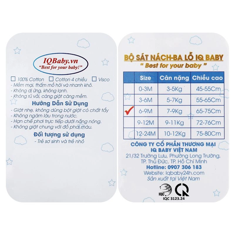 Bộ sát nách cổ tim IQ Baby màu trắng viền cam 10