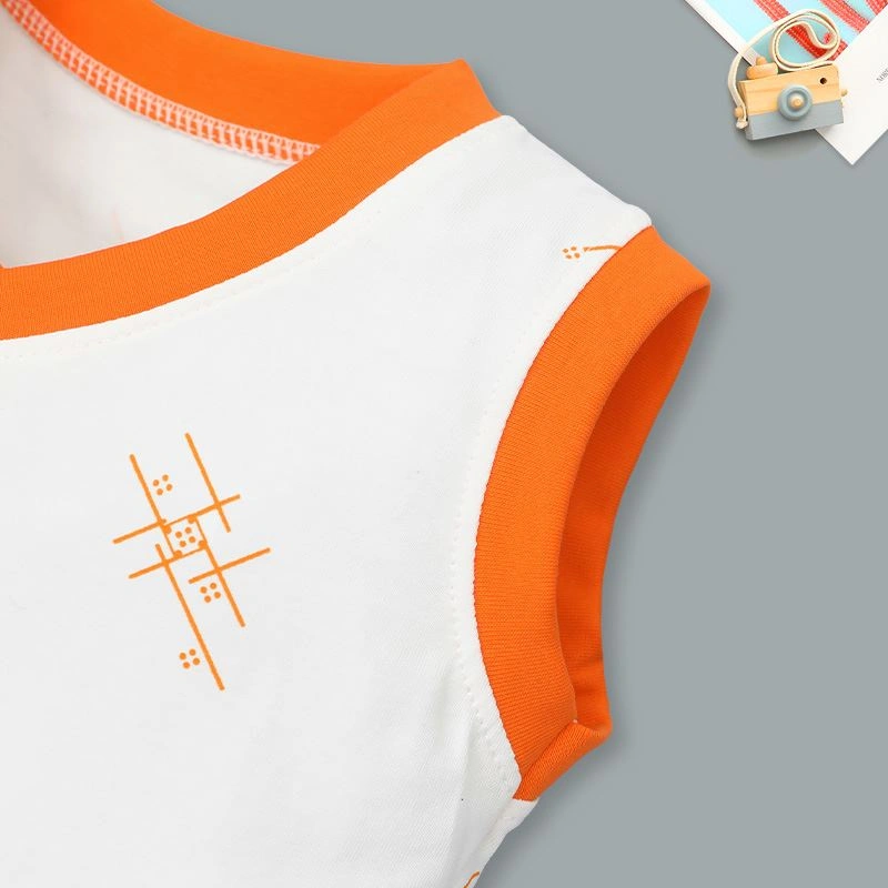 Bộ sát nách cổ tim IQ Baby màu trắng viền cam 5