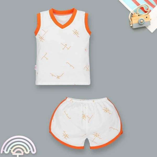 Bộ sát nách cổ tim IQ Baby màu trắng viền cam 1