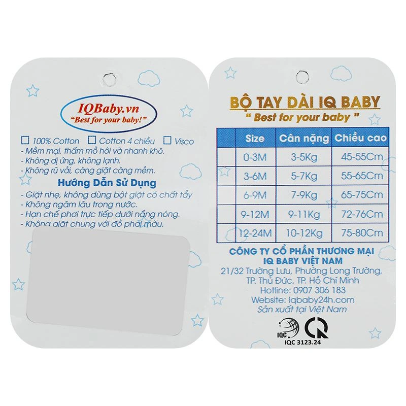 Bộ tay dài in hình khinh khí cầu IQ Baby màu trắng 12